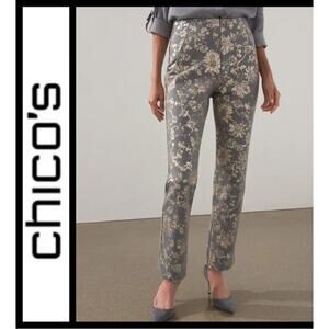 Chicos Pants Women 0.5T (US 6T) Juliet So Slimming Floral Damask Slim Leg Pants